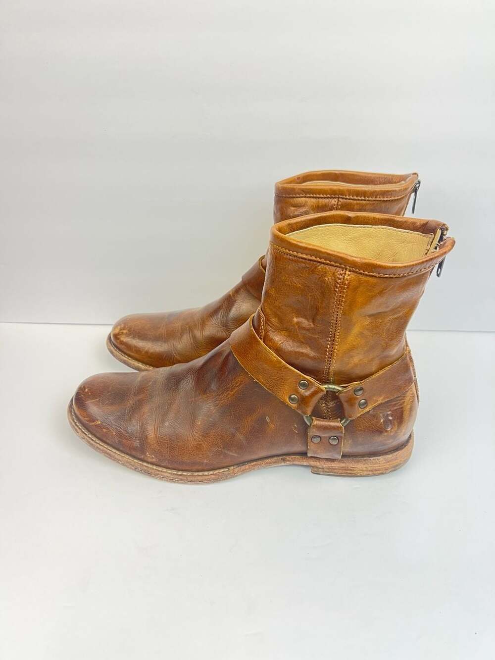 Frye Phillip Harness Leather Ankle Boots Size 10.5 D Brown (Bottom need Repair) - Picture 7 of 8